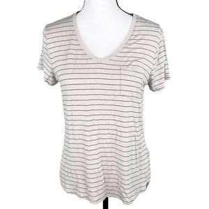 Prana Light Brown Stripe V-Neck T-Shirt